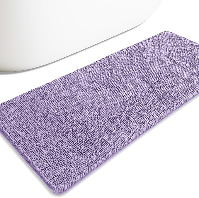 Bathroom Runner Rug 24 x 60 Inch – Extra Large Long Bath Mat | Absorbent and Washable Thick Chenille Bath Rug Non-Slip Runner Rug for Bathroom, Shower, Sink(Lavender)