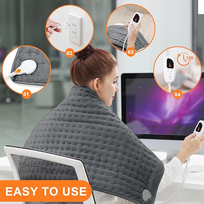 Deepsoon Heating Pad,Electric Heating Pads for Back,Neck,Moist Heating Pad for Abdomen Shoulder Knee Legs,Dry/Moist Heat&Auto Shut Off,Mother's Day Birthday for Men and Women,Dark Gray,40x20 Inch