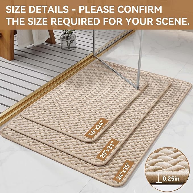 YDKGL Bathroom Rugs Non Slip, Super Absorbent Quick Dry Bath Mats for Bathroom, Foam Weave Texture Thin Bath Rugs Washable with Rubber Backing Fit Under Door Outside Shower, 20” x 31“