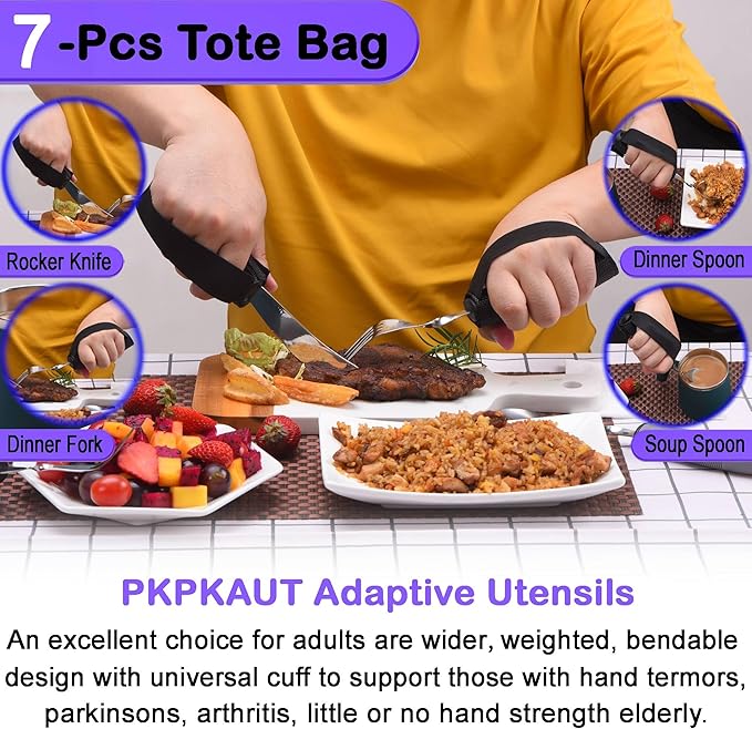 Adaptive Utensils for Parkinsons Patients Elderly, Weighted Utensils for Hand Tremors, Parkinsons Eating Utensils for Disabled People, Weighted Silverware for Hand Tremors Arthritic Hands