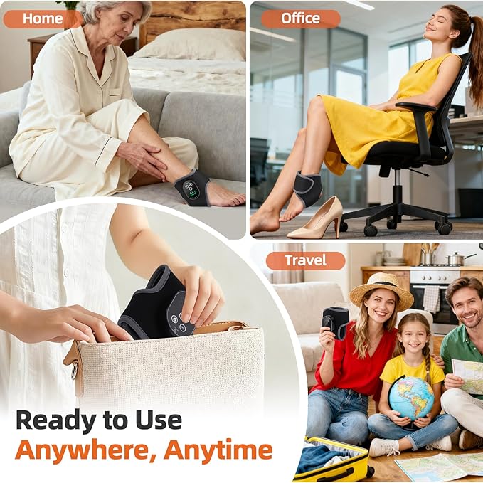 Cordless Ankle Heating Pad, Foot and Ankle Massager for Pain Relief, Rechargeable Heated Ankle Wrap with 4 Heats, 2 Vibrations, 3 Timers, Gifts for Women Men (Black)