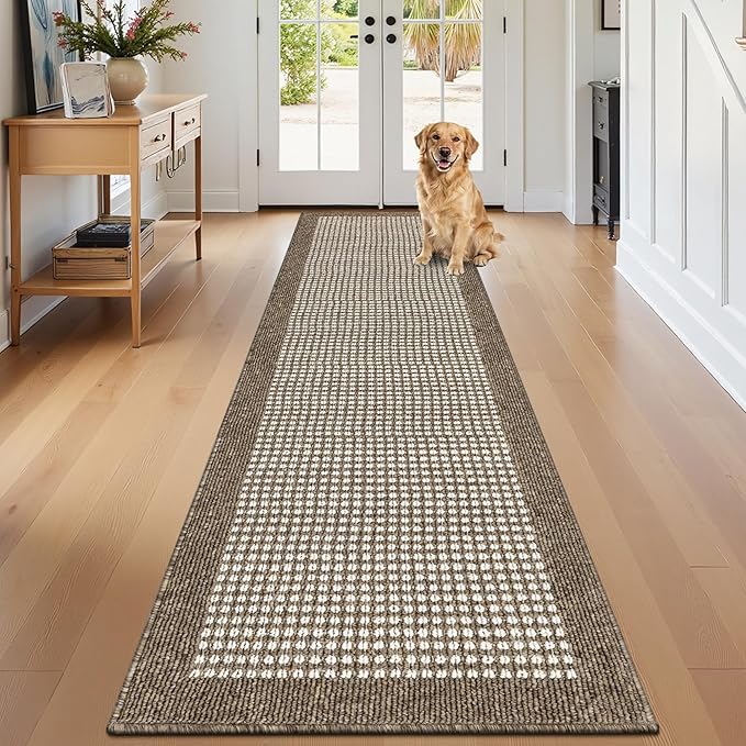 Ileading Hallway Runner Rug 2'x10' Heavy-Duty Durable Entryway Floor Mat with Non Slip Rubber Backing for Busy Traffic Extended Indoor Doormat Machine Washable Brown Kitchen Throw Rug for Corridor