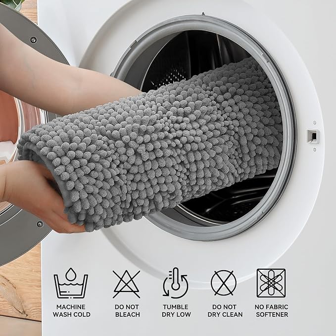 Bcoimo 30"×20" Chenille Bath Mat – Non-Slip with Backing Bath Rug Ultra-Absorbent and Machine Washable Bathroom Mat Quick-Dry Design. Ideal for Bathroom and Tub Areas