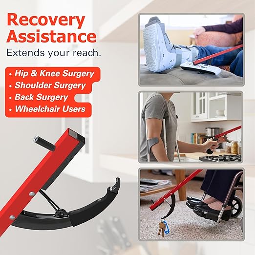 Sammons Preston Reacher, Red, 26 Inch, Grabber Reacher Tool, Lightweight Trash Picker Grabber & Garden Nabber, Handy Aluminum Picker Up Tool & Reaching Claw, Portable Reaching Assist & Dressing Tool