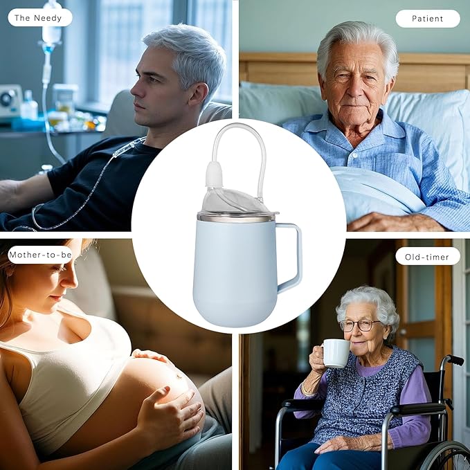 Adult Sippy Sup for Elderly 14oz Stainless Steel Spill Proof Cup with Straw, 3 in 1 Elderly Sippy Cup with Lid, Suitable for Seniors Disabled Patients Limited Mobility