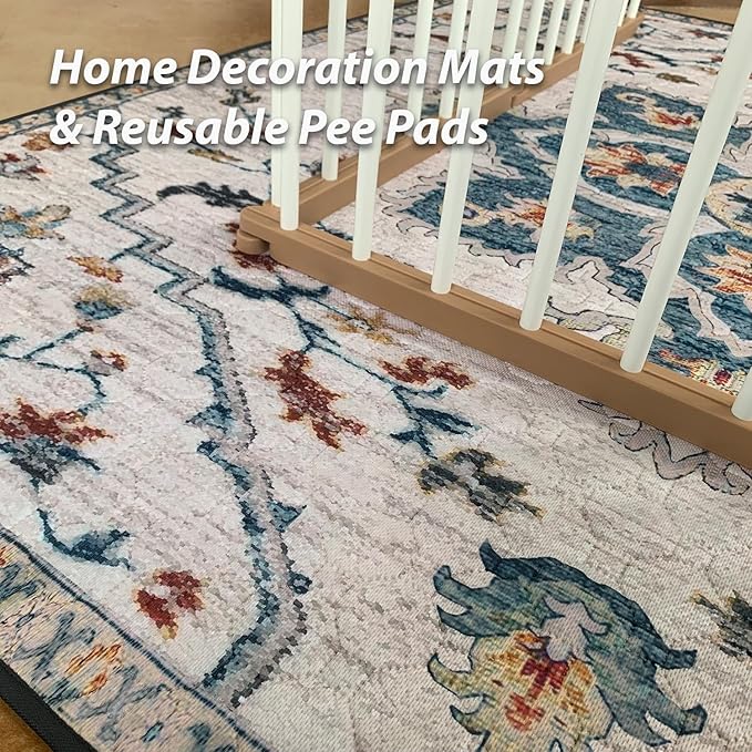 nunubaby Washable Pee Pads for Dogs, Stylish, Non-Slip and Leak-Proof Pee Pads. Reusable Potty Pads for Dogs for Crates and Floors.(Beige/Floral, 36" x72" )