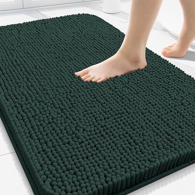 Arotive Bathroom Rugs 34x21, Extra Soft Absorbent Shaggy Chenille Bath Rugs, Machine Washable Rubber Backing Non-Slip Bath Mats for Bathroom Floor Tub and Shower, Home Decor Accessories,Blackish Green