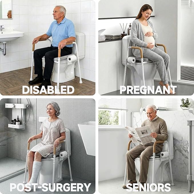 Raised Toilet Seat with Handles - Unobstructed Front Design Toilet Seat Riser for Seniors - Adjustable Height Elevated Toilet Seat for Elderly, Handicap, Fit Any Toilet, 350lbs