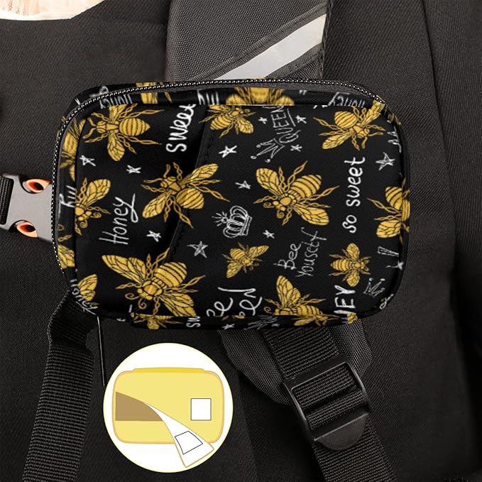 Pill Case Pill Travel Organizer 7 Day Weekly Medicine Pill Box Gold Bee Sweet Small Cute Compact Size Vitamin Container Pill Bottle Portable Birth Control Pill Holder Bag with Zipper