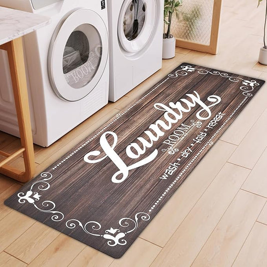 XLHOMO Laundry Room Rug Runner, 17"x60" Non Slip Brown Nappa Leather Laundry Rugs, Farmhouse Washable Floor Laundry Mats for Laundry Room, Kitchen, Washroom, Bathroom, Mudroom, Hallway Entryway Decor
