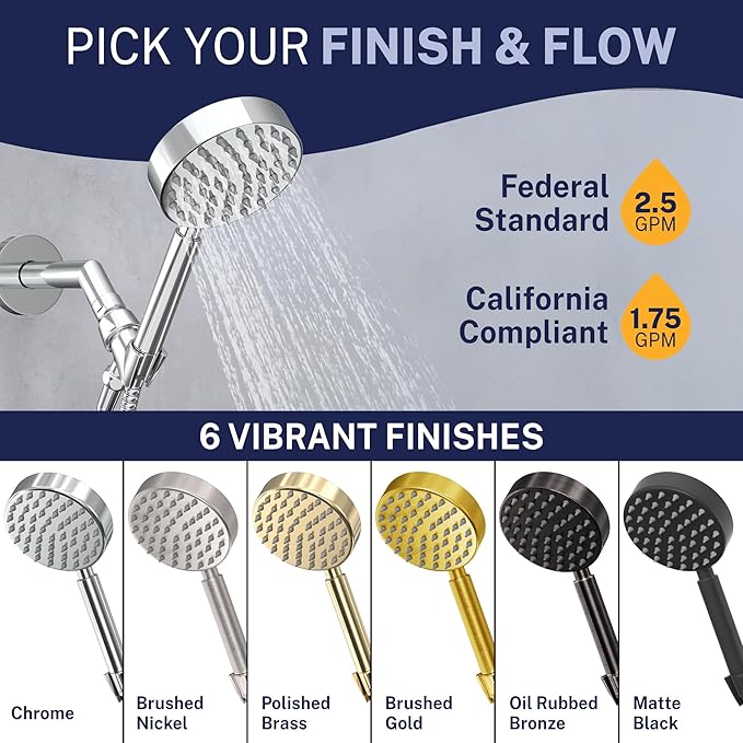 HammerHead Showers® Solid Metal LOW FLOW Handheld Shower Head with Hose and Brass Holder - CHROME – Water Saving 1.75 GPM Detachable Shower Head - Adjustable Shower Wand Bracket & 6ft Hose
