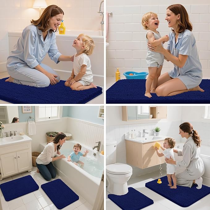 Arotive Bathroom Rugs 44x24, Extra Soft Absorbent Shaggy Chenille Bath Rugs, Machine Washable Rubber Backing Non-Slip Bath Mats for Bathroom Floor Tub and Shower, Home Decor Accessories, Navy