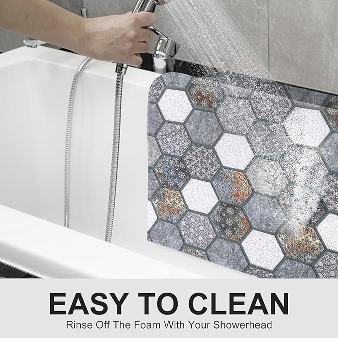 Extra Large Shower Mat: 24 X 36 Inch Stylish Shower Mats for Inside Shower - Soft PVC Loofah Trimmable Non Slip Shower Mat for Elderly, Quick Drying
