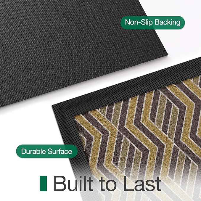 LUMI Front Door Mat 17x30, Low-Profile Non-Slip Welcome Mat for Indoor Outdoor, Stain & Fade Resistant Geometric Door Mat for Entryway Patio Porch, Zig-Amber