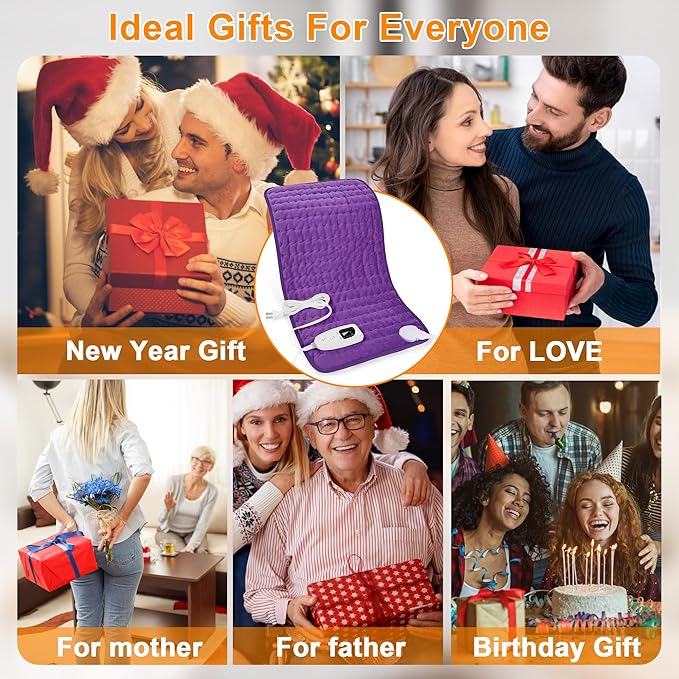 Deepsoon Heating Pad,Electric Heating Pads for Back,Neck,Moist Heating Pad for Abdomen Shoulder Knee Legs,Dry/Moist Heat&Auto Shut Off,Mother's Day Birthday for Men and Women,Dark Purple,24x12 Inch