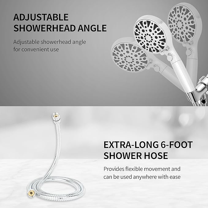 HYLER Shower Head High Pressure Handheld with 15-Stage Filter (Extra Filter, 6ft Hose, 2.5 GPM) - 8 Spray and 1 Focused Jet Mode, Water Saving Showerhead, Black Matte