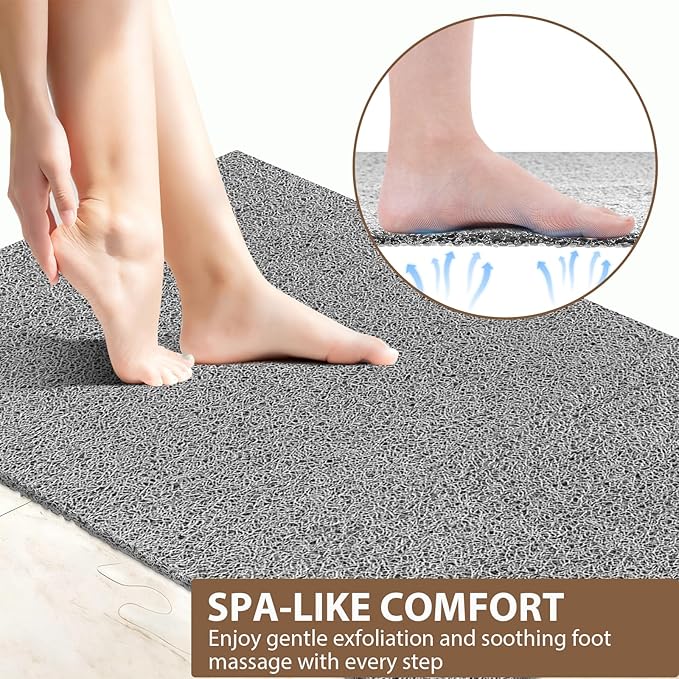 Shower Mat Non Slip: 47.2 x 31.5 Inch Extra Large Shower Mats for Inside Shower with Drain Hole - Soft PVC Loofah Anti Slip Shower Stall Mat for Walk-in Shower and Bathroom, Quick Drying