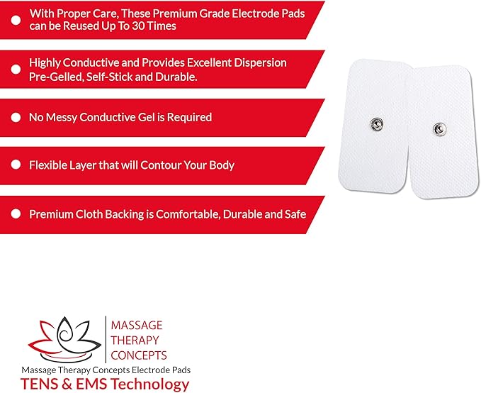 TENS Unit Electrodes - Snap Electrode Pads for TENS Massage EMS - Self Adhesive Reusable up to 30... (X-Large)