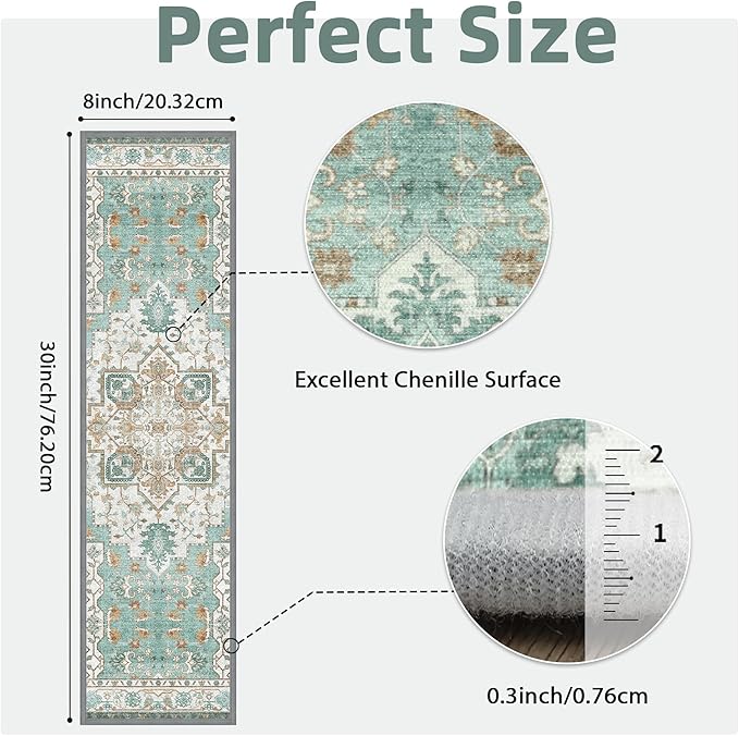 Non Slip Stair Treads for Wooden Steps 15PCS - 8"x30" Indoor Safety Carpet, Edging Mats with TPE Adhesive Backing, Pet and Elderly Friendly Stair Rugs (Cyan)