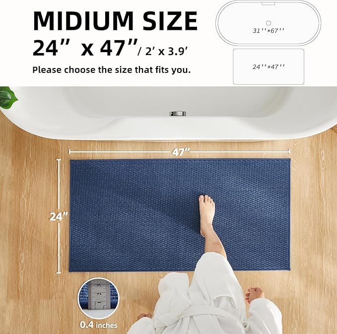TYUU Bathroom Rugs Non Slip Washable, Super Absorbent Thin Bath Mat Quick Dry Low Pile Bathroom Rug, Navy Blue 24"x37"