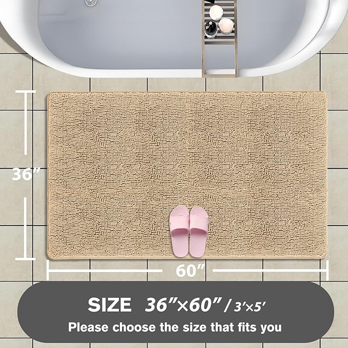 Bathroom Rugs 36 x 60 Inch – Extra Large Bath Mat | Absorbent and Washable Thick Chenille Bath Rugs Non-Slip Runner Rug for Bathroom, Shower, Tub(Ivory Cream)
