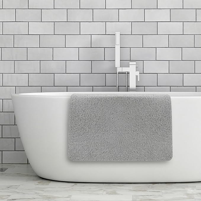Asvin Soft Textured Bath, Shower, Tub Mat, 24x16 Inch Rectangular, Phthalate Free, Non Slip Comfort Bathtub Mats with Drain, PVC Loofah Bathroom Mat for Wet Areas, Quick Drying, Grey