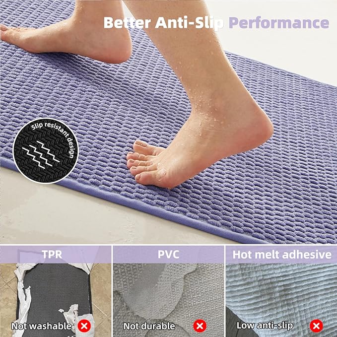 TYUU Bathroom Runner Rugs, Long Bath Mat Runner Washable Thin Quick Dry Low Pile Bathroom Runner Rugs Non Slip, Lavender 24"x70"