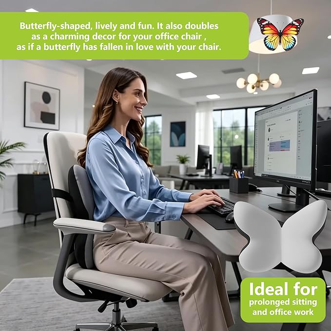 Ergonomic Back Cushion for Lower Pain Relief, Momery Foam Back Pillow, Lumbar Support for Office Chair Back Support for Computer Chairs, Gaming,Home - Working,Removable & Washable Cover (Gray)