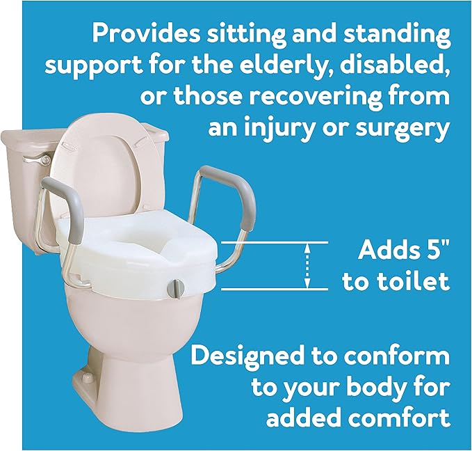 Carex E-Z Lock Toilet Seat and Safety Frame Combo Pack, 5-Inch Height Lift Seat Riser for Elderly and Handicap, Commode Chair For Elderly - Fits and Locks to Round or Elongated Toilets