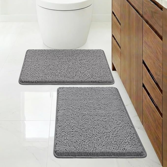 Bcoimo Grey Bathroom Rugs Set 2 Piece, Bath Mats Set for Bath-Room Non Slip with Rubber Backing,High Absorbent Microfiber Bath Rugs Set Quick Drying，Machine Washable, Durable Bathroom Decor