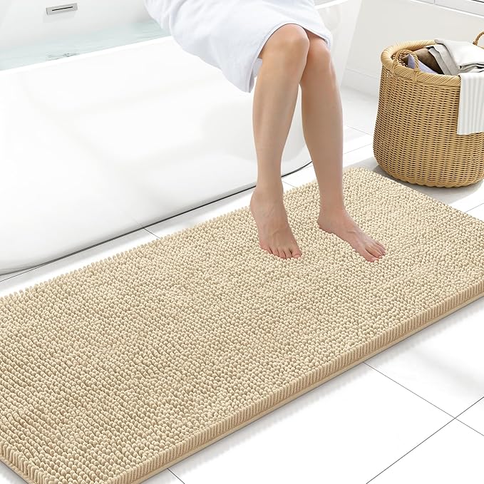 Arotive Bathroom Rugs 59x20, Extra Soft Absorbent Shaggy Chenille Bath Rugs, Machine Washable Rubber Backing Non-Slip Bath Mats for Bathroom Floor Tub and Shower, Home Decor Accessories,Beige