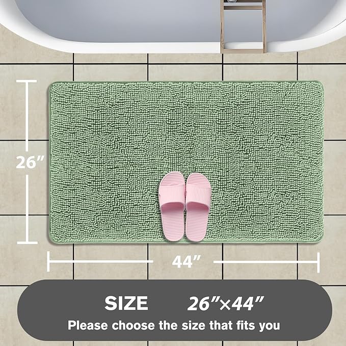 Sea Foam Bathroom Rugs – Absorbent and Washable Bath Mat, Non-Slip, Thick Soft Chenille Bath Rugs for Bathroom Floor, Shower, Sink - 26" x 44"
