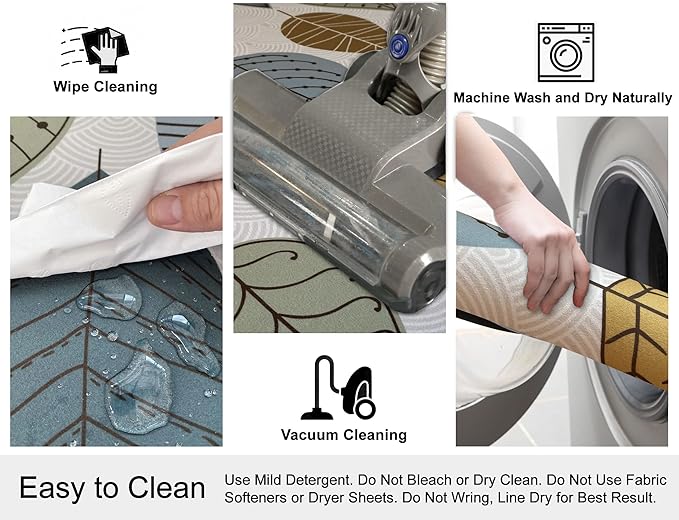 1/10 Inch Ultra Thin 24"×35" Large Front Door Mat Indoor Entrance Inside Non Slip, Waterproof Rubber Kitchen Mat and Interior Home Washable Door Mat, Multi Leaves
