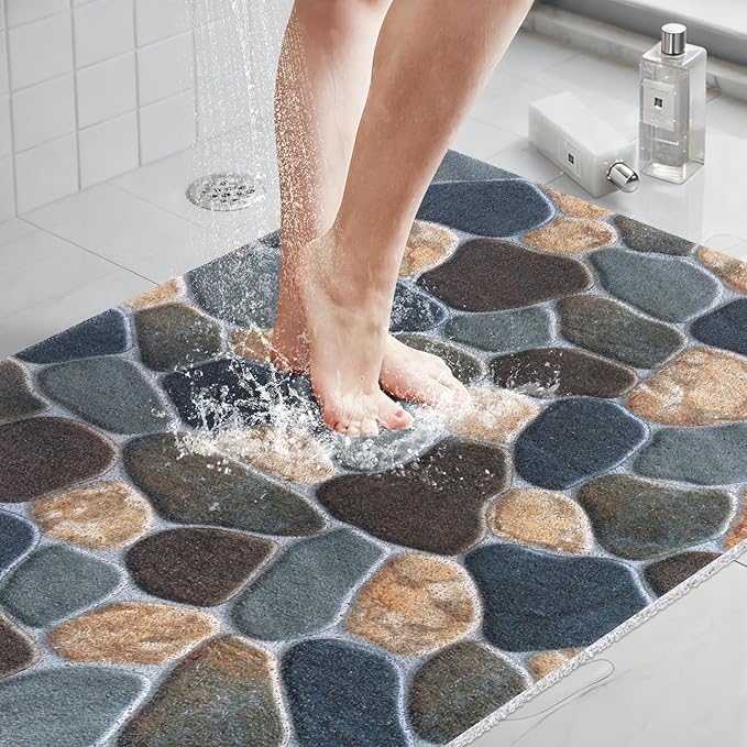 Extra Large Shower Mat: 24 X 36 Inch Stylish Shower Mats for Inside Shower - Soft PVC Loofah Trimmable Non Slip Shower Mat for Elderly, Quick Drying