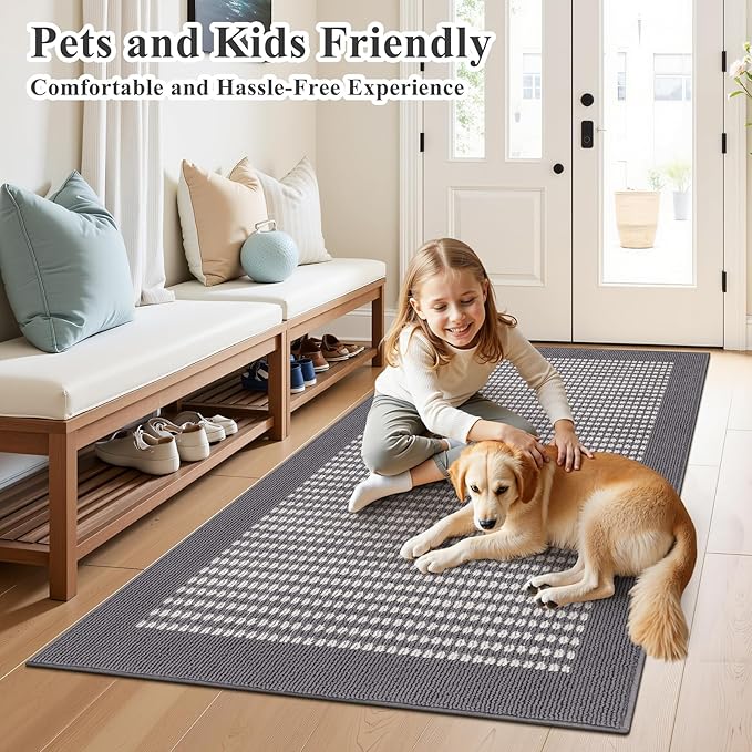 Ileading Indoor Door Mat 3x5ft Absorbent Dog Mats for Muddy Paws,Machine Washable Small Living Room Area Rug with Non-Slip Rubber Backing Low-Profile Inside Carpet for Hallway,Kitchen