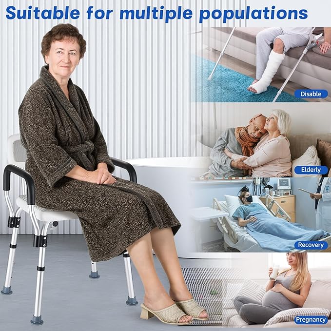 Shower Chair for Elderly and Disabled Inside Shower, Shower Seat for Inside Tub 450 LB Heavy Duty, Shower Chair with Arms and Back,Padded Handicap Bath Chairs for Seniors for Shower Stal