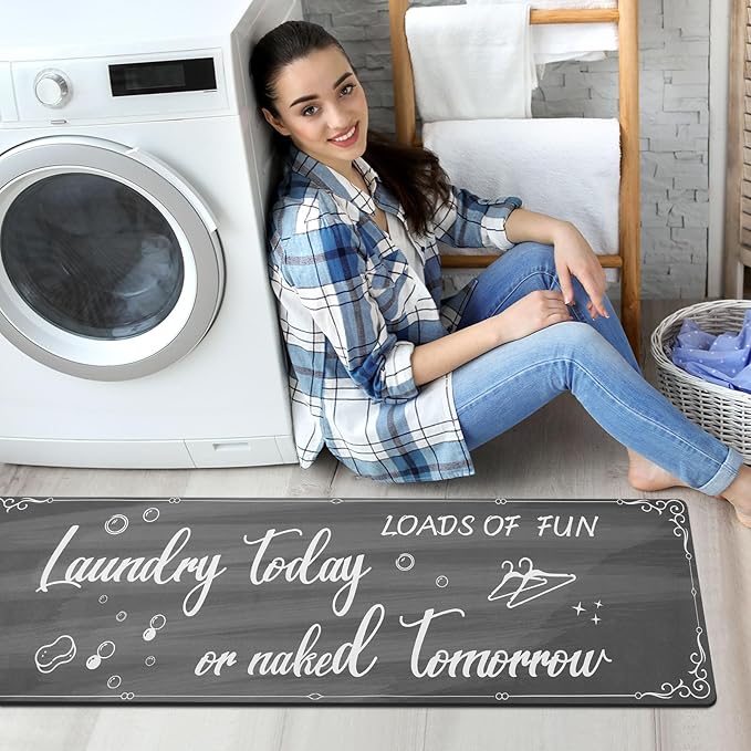 XLHOMO Laundry Room Rug Runner, 17"x60" Non Slip Nappa Leather Laundry Rugs, Grey Farmhouse Washable Floor Laundry Mats for Laundry Room, Kitchen, Washroom, Bathroom, Mudroom, Hallway Entryway Decor