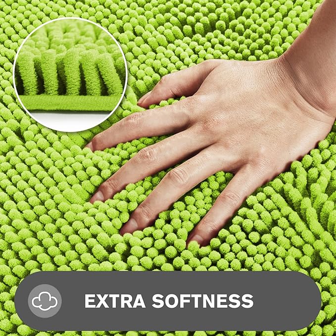 Lime Green Bathroom Rugs – Absorbent and Washable Bath Mat, Non-Slip, Thick Soft Chenille Bath Rugs for Bathroom Floor, Shower, Sink - 20" x 32"