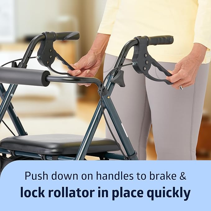 Medline Superlight Folding Aluminum Mobility Rollator Walker, Smoky Blue, 250 lb. Weight Capacity, 6" Wheels, Adjustable Arms and Seat, Foldable Rolling Walker for Seniors