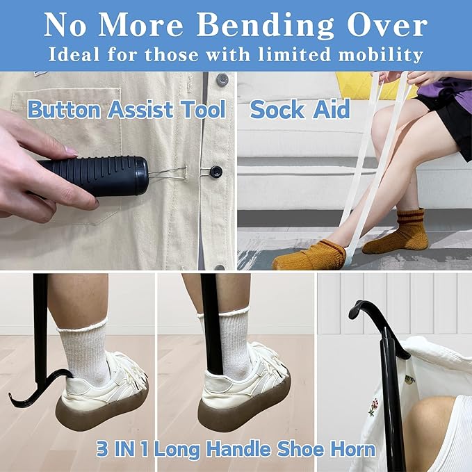 7PC Hip Replacement Kit After Surgery, Recovery Kit for Seniors with Grabber Reacher Tool, Sock Aid, 42" Leg Lifter Strap, Dressing Stick, Shoe Horn (33" Reacher Grabber Shoehorn Dressing Stick)