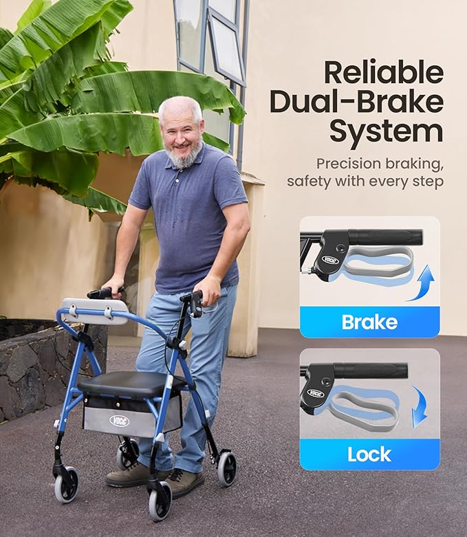 VOCIC Walkers for Seniors, Z12 Rollator Walker with Seat, Ergo Seat & Backrest, Foldable Rollator Adjustable Height, All Terrain Walker, Ultra Light
