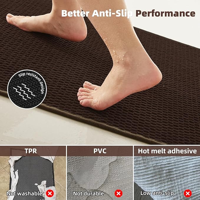 TYUU Large Bathroom Rugs Non Slip Washable Bath Rugs Super Absorbent Bathroom Rug Thin Quick Dry Low Pile Bath Mats, Brown 36"x60"
