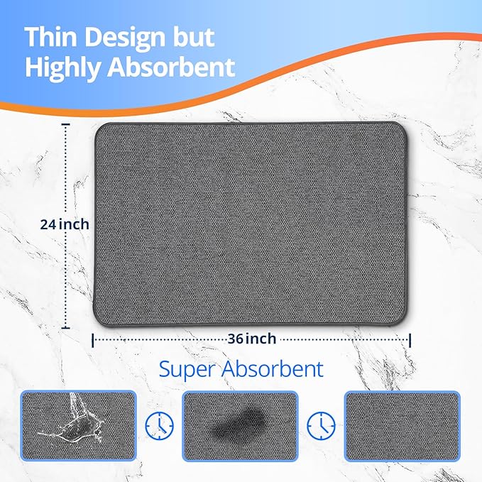 Upgraded Bath Mat 24x36Inch, Thin Bath Mats Rugs with Rubber Backing Non-Slip, Absorbent,Quick Dry Machine Washable, Home Decor Accessories Cozy Cloth Bathroom Rugs fit Under Door/Sink/Tub-Dark Grey