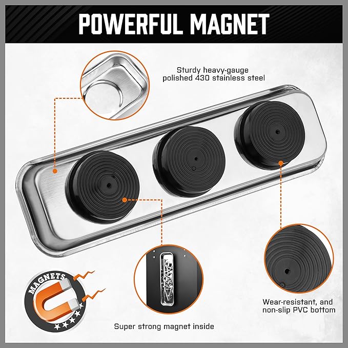 HORUSDY 5-Piece Magnetic Pickup Tools Set, Include 15LB, 10LB, 3LB, 1.5LB Magnet Sticks, Rust-Proof Magnetic Tray, Telescoping Design for Mechanics, Automotive, DIY, Gifts for Men, Dad, Husband