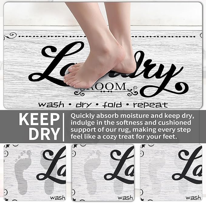 Laundry Room Rug Runner, 17.7"x45" Non Slip Laundry Runner Rugs, Farmhouse Washable Floor Laundry Mats for Laundry Room, Mudroom, Kitchen, Washroom, Bathroom, Hallway Entryway Area Rugs Decor