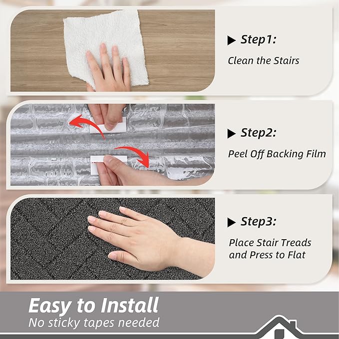 BEQHAUSE Edging Stair Treads for Wooden Steps 9" x 28", Non Slip Carpet Stair Treads Indoor Stair Runners, Soft Stair Rugs, Machine Washable, 100% Polyester, TPE Backing, 4pcs, Charcoal
