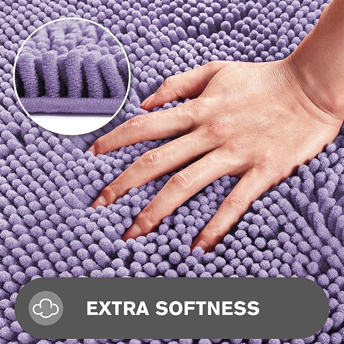 Lavender Bathroom Rugs – Absorbent and Washable Bath Mat, Non-Slip, Thick Soft Chenille Bath Rugs for Bathroom Floor, Shower, Sink - 20" x 32"