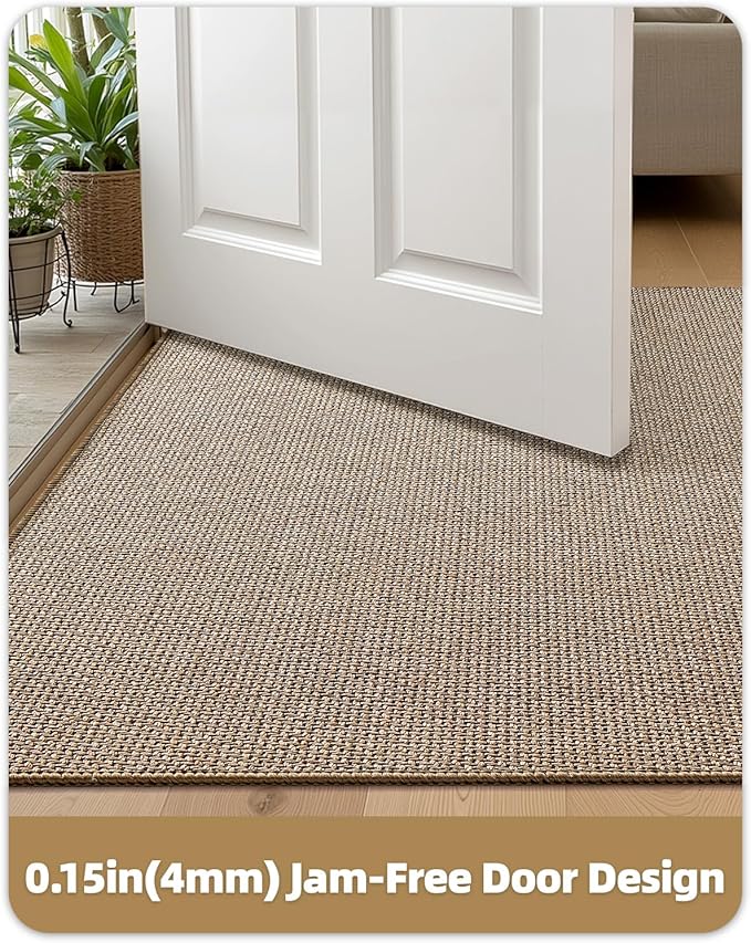 Color&Geometry Large Thin Front Door Mat Indoor Entrance Non Slip Rubber Backed, 32"x48" Indoor Door Mats for Entryway, Dirt Trapper Double Doormat, Washable Front Door Rugs, Dark Beige