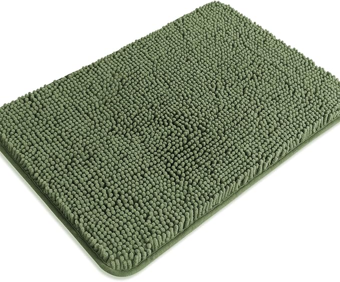 Loden Green Bathroom Rugs – Absorbent and Washable Bath Mat, Non-Slip, Thick Soft Chenille Bath Rugs for Bathroom, Shower, Sink - 17" x 24"