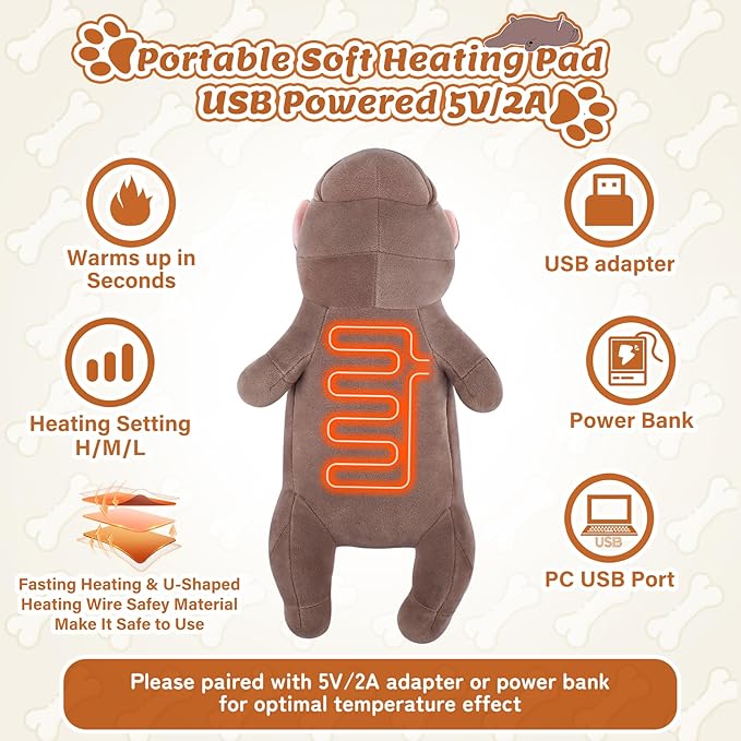 Electric Heating Pad for Period Cramps, Cuddly 14''French Bulldog Plush with a Hot Soft Belly USB Powered, Menstrual Heating Pad Neck Shoulder Pain Relief, Gift for Daughter Wife Period Heating Pad